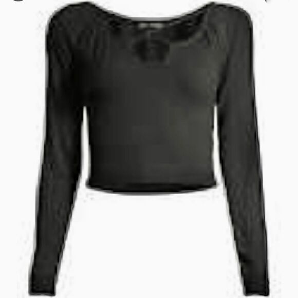 Criss Cross Sexy Black Ribbed Crop Top Sweater by ALMOST FAMOUS Womens Medium - Picture 5 of 13